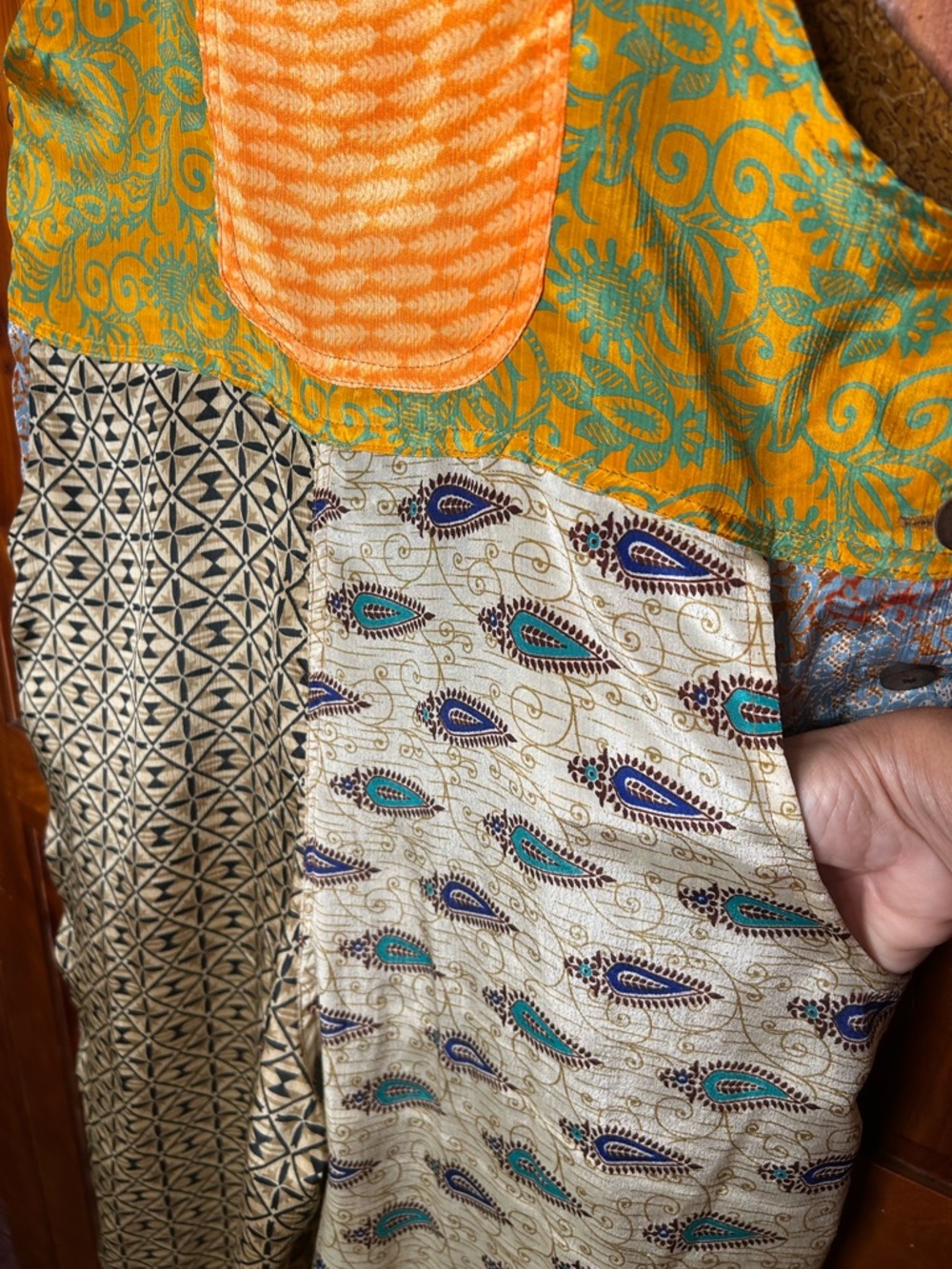 Mexicali Blues Boho Patchwork Silk Blend Overalls Hippie Whimsical One of a KInd - Picture 7 of 17